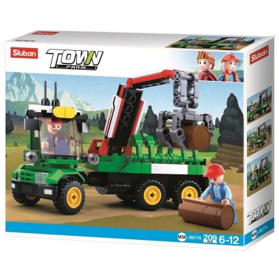 Set de constructie Farm, 209 piese, Tractor cu remorca lemne - Sluban