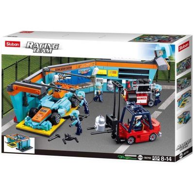 Set de constructie Racing Team, 555 piese, Echipa de piloti la Pit stop - Sluban
