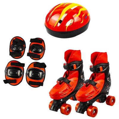 Set patine cu rotile+casca+cotiere+genunchiere, L (39-43), rosu