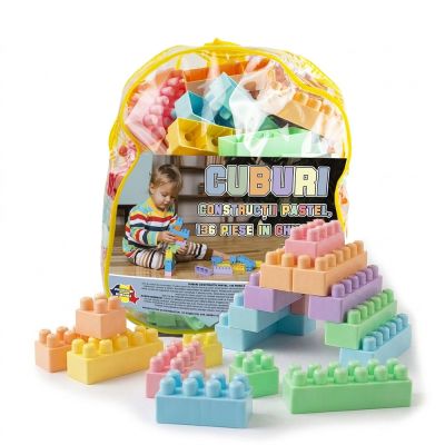 Cuburi constructii, pastel, 136 piese/ghiozdan, ROBENTOYS