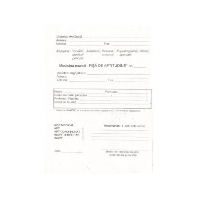Tipizat Fisa de aptitudini A5, 2 exemplare, 50/bloc