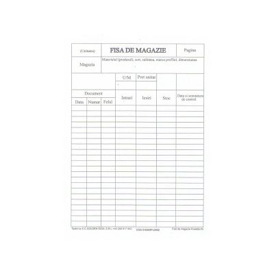 Tipizat - Fisa de magazie A5, carton velin, 100/bloc