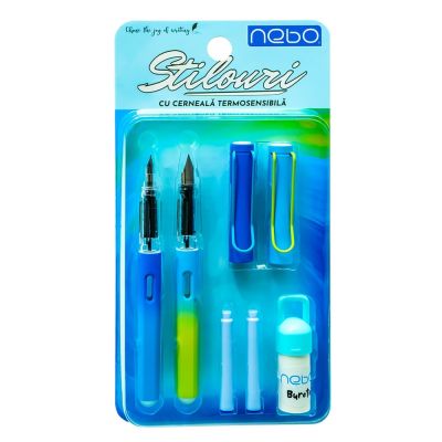 Stilouri cu cerneala termosensibila + rezerve, 2 buc/blister, albastre, NEBO