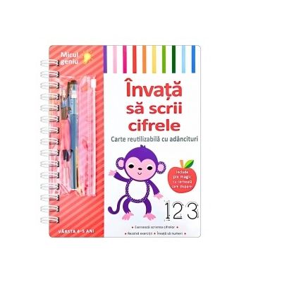 Invata sa scrii cifrele. Carte reutilizabila cu adancituri (4-5 ani)