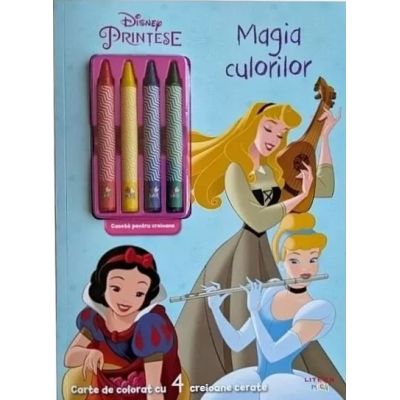 Disney Printese. Magia culorilor. Carte de colorat cu 4 creioane cerate